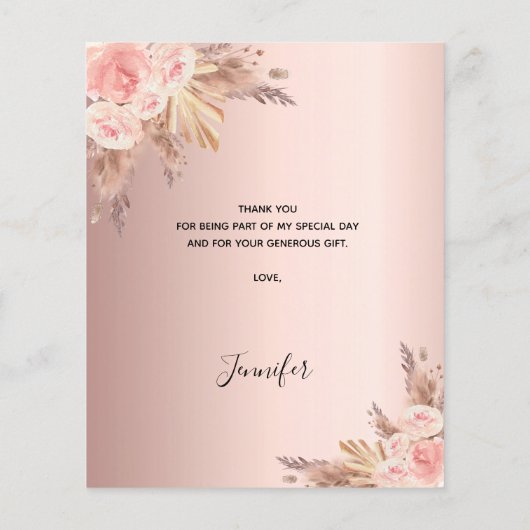 Birthday pampas roos budget dank u kaart (Achterkant)