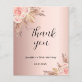 Birthday pampas roos budget dank u kaart (Voorkant)