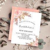Birthday pampas roos gold floral budget uitnodigin flyer