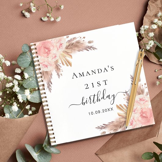 Birthday pampas roos Goudgastenboek Notitieboek