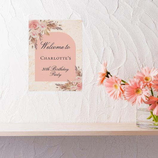 Birthday pampas roos goudmakreel welkom perfect poster