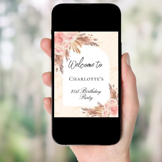 Birthday pampas roos goudmakreel welkom poster