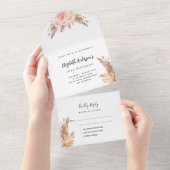 Birthday pampas roos roze florals party RSVP All In One Uitnodiging (Afscheurbaar)