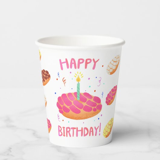 Birthday Pan Dulce Concha Papieren Bekers (Achterkant)