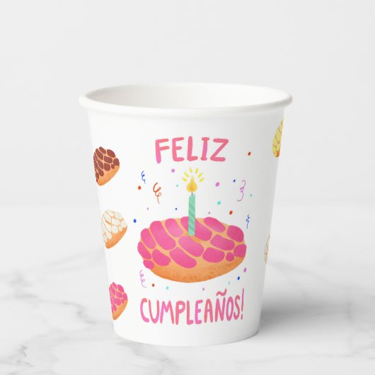 Birthday Pan Dulce Concha Papieren Bekers (Voorkant)
