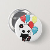 Birthday Panda met ballonnen Ronde Button 5,7 Cm (Voorkant /achterkant)