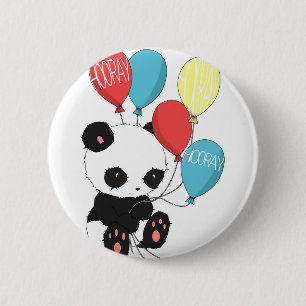 Birthday Panda met ballonnen Ronde Button 5,7 Cm