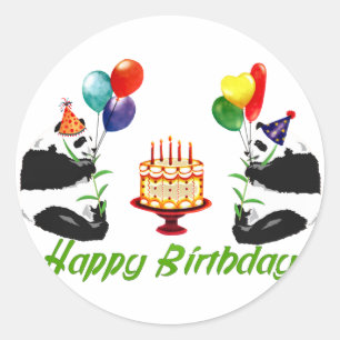 Birthday Pandas Ronde Sticker