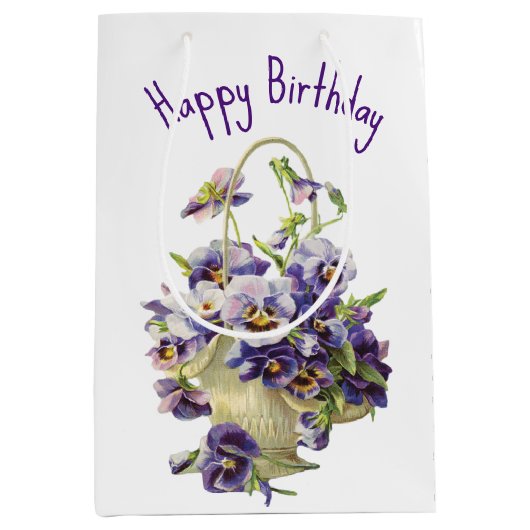 Birthday Pansy Basket Medium Cadeauzakje (Voorkant)