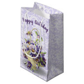 Birthday Pansy Basket on Lace Klein Cadeauzakje (Voorkant Gekanteld)