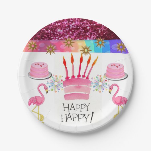Birthday Paper Borden, Flamingo Papieren Bordje (Voorkant)