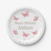 Birthday Paper Borden met roze vlinder Papieren Bordje (Voorkant)