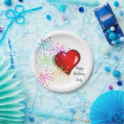 Birthday Paper Borden, Red Hearts Papieren Bordje (Feest)