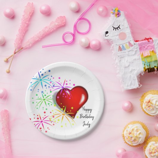 Birthday Paper Borden, Red Hearts Papieren Bordje (Feest)