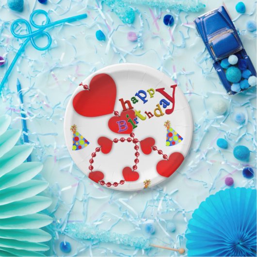 Birthday Paper Borden, Red Hearts Papieren Bordje (Feest)