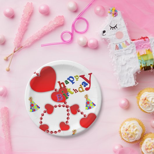 Birthday Paper Borden, Red Hearts Papieren Bordje (Feest)