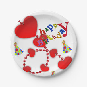 Birthday Paper Borden, Red Hearts Papieren Bordje