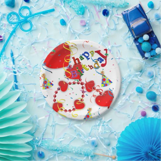 Birthday Paper Borden, Red Hearts Papieren Bordje (Feest)