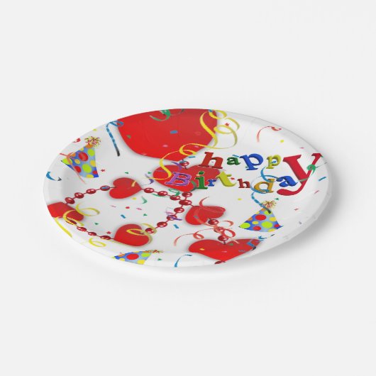 Birthday Paper Borden, Red Hearts Papieren Bordje (Gekanteld)