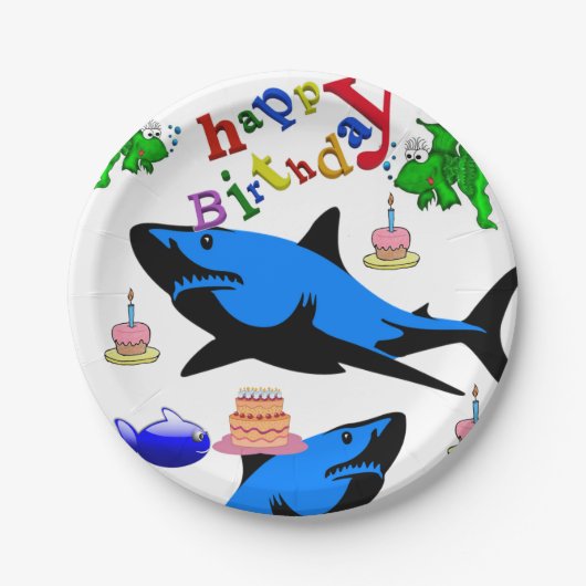 Birthday Paper Borden, Shark Papieren Bordje (Voorkant)