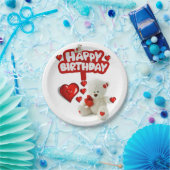 Birthday Paper Borden, White Teddy Bear Papieren Bordje (Feest)