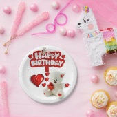Birthday Paper Borden, White Teddy Bear Papieren Bordje (Feest)
