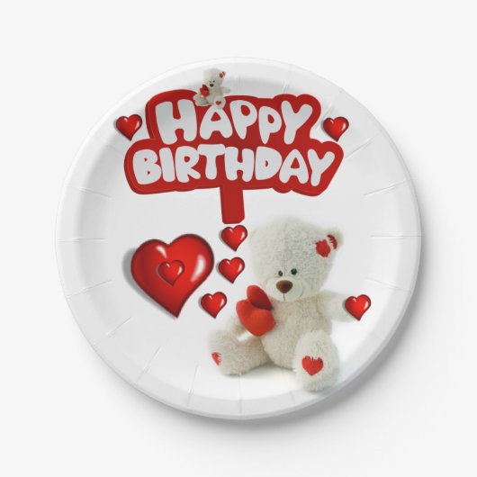 Birthday Paper Borden, White Teddy Bear Papieren Bordje (Voorkant)