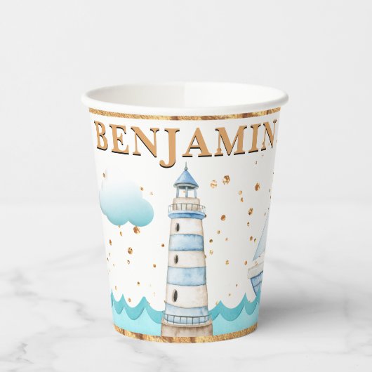 Birthday Paper cup van waterverf Nautical Lighthou Papieren Bekers (Links)