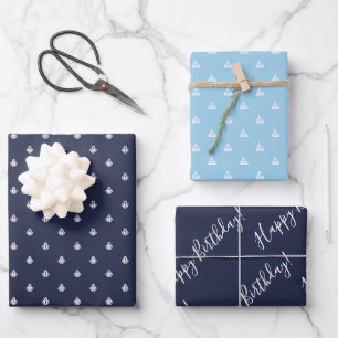 Birthday-papierpakbladen voor anker en zeilboot inpakpapier vel