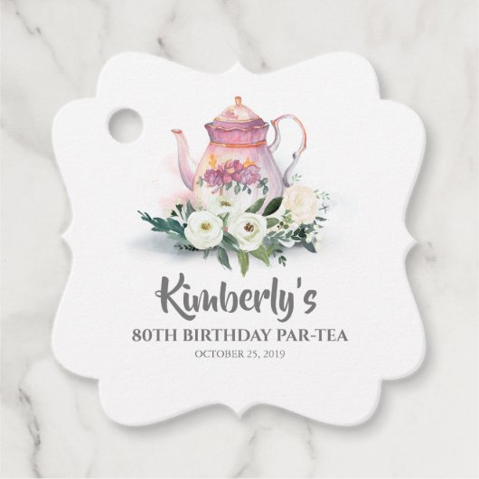 Birthday Par-Tea Floral Teapot Bedankjes Labels (Voorkant)
