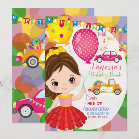 Birthday Parade 1 Uitnodiging Kaart (Voorkant / Achterkant)