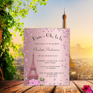 Birthday Paris blush roze Eiffel budget uitnodigin Flyer