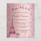 Birthday Paris blush roze Eiffel budget uitnodigin Flyer (Voorkant)