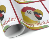 Birthday Parrot Head Collage Red Wrap Paper Cadeaupapier (Rol Hoek)
