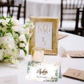 Birthday partij eucalyptus goudglitsstof plaatskaartje