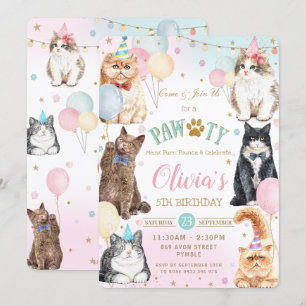 Birthday Partij I van de Schattige Pawty Cats Kaart