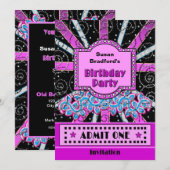 BIRTHDAY PARTIJ INVITATIE - BROADWAY TICKET STYLE KAART (Voorkant / Achterkant)