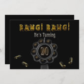 BIRTHDAY PARTIJ INVITATION - 20TH - BANG BANG! KAART (Voorkant / Achterkant)