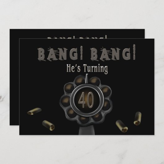 BIRTHDAY PARTIJ INVITATION - 40TH - BANG Pewter Kaart (Voorkant / Achterkant)