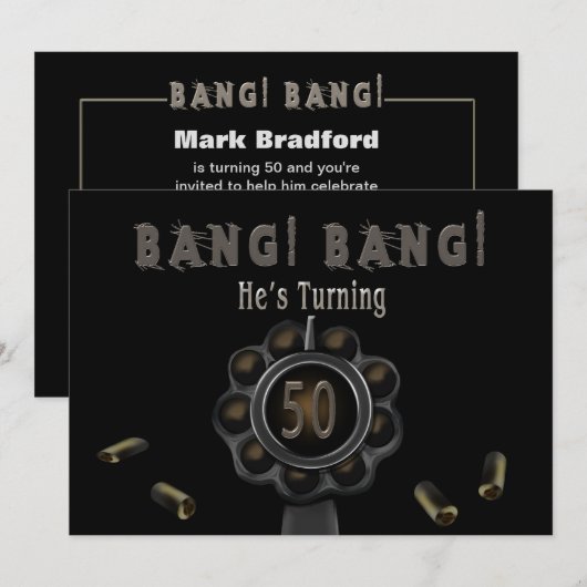 BIRTHDAY PARTIJ INVITATION - 50TH - BANG PEWTER KAART (Voorkant / Achterkant)