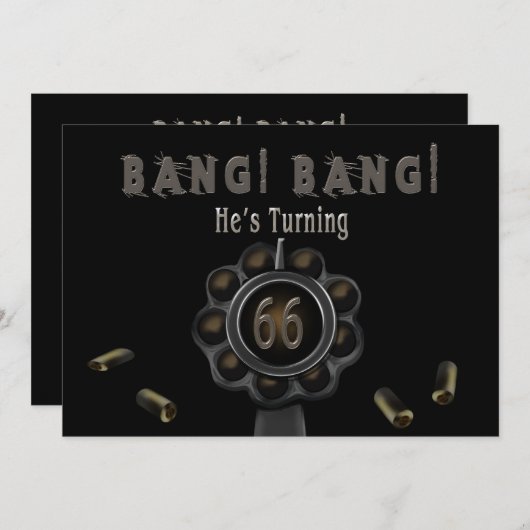 BIRTHDAY PARTIJ INVITATION- 66TH - PISTOOL PEWTER- KAART (Voorkant / Achterkant)