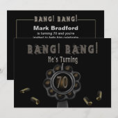 BIRTHDAY PARTIJ INVITATION - 70TH - BANG! Pewter Kaart (Voorkant / Achterkant)
