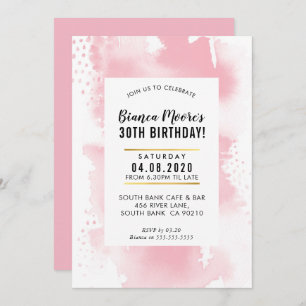 BIRTHDAY PARTIJ INVITE modern bleek roze waterverf Kaart