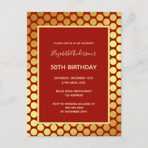 Birthday partij roodgouduitnodiging briefkaart