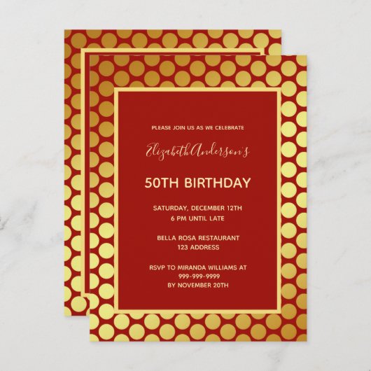 Birthday partij roodgouduitnodiging briefkaart (Voorkant / Achterkant)