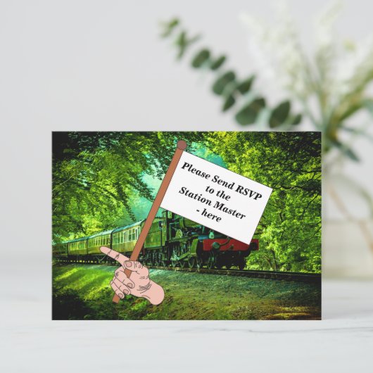 Birthday-partij van het Man van Steam Train RSVP Kaartje (Staand voorkant)