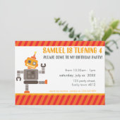 BIRTHDAY PARTIJ VERZOEKT oranje coole robot dansen Kaart (Staand voorkant)