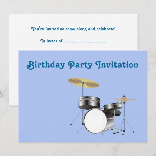 Birthday-partijuitnodiging met drumkit drummer kaart (Voorkant / Achterkant)