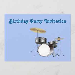 Birthday-partijuitnodiging met drumkit drummer kaart