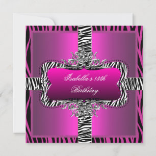 Birthday Party 13th Teen Wild Pink Zebra Black Kaart